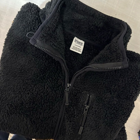 Pink Victoria Secret‎ Women's Large Black Sherpa Hoodie 1/4 Zip - Picture 1 of 6
